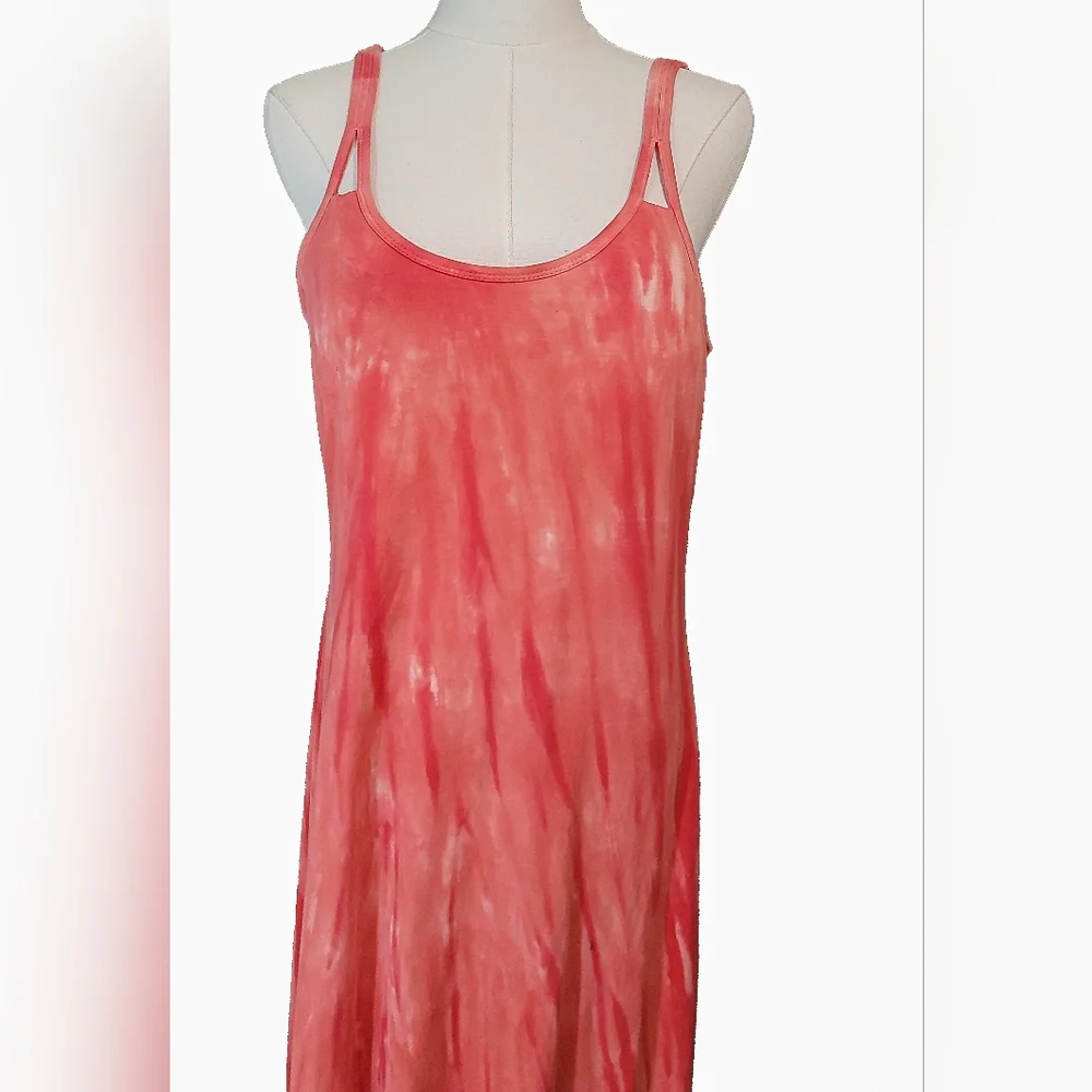 Athleta Maxi Dress Tie-Dye Black High-Low Size Medium‎ Sleeveless Inner Bra